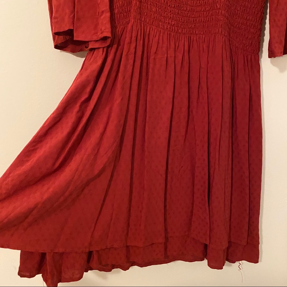 Embroidered Red Dress with ruched waist - Picture 5 of 12